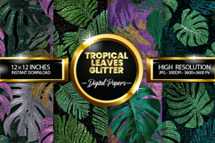 Tropical Leaves Glitter Glitter Digital Papers - 04 Variat Product Image 1