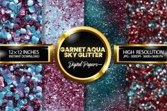 Garnet Aqua Sky Glitter Digital Papers - 04 Variations Product Image 1