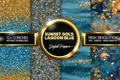 Sunset Gold Lagoon Blue Glitter Digital Papers Product Image 1