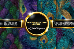 Peacock Feather Glitter Digital Papers - 04 Variations Product Image 1