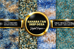 Sahara Tan Deep Ocean Glitter Digital Papers - 04 Varitions Product Image 1