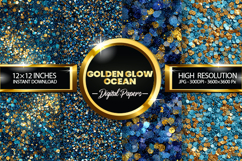 Golden Glow Ocean Glitter Digital Papers - 04 Variations Product Image 1