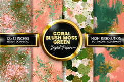 Coral Blush Moss Green Glitter Digital Papers - 04 Variation Product Image 1