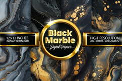 Black Marbles Digital Papers - 04 Variations Product Image 1