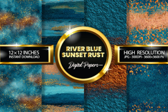 River Blue Sunset Rus Glitter Digital Papers - 04 Varitions Product Image 1