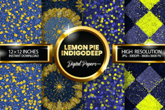 Lemon Pie Indigo Deep Glitter Digital Papers - 04 Varitions Product Image 1