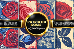 Patriotic Roses Digital Papers - Patriotic Texture Product Image 2