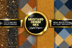 Mustard Denim Mix Glitter Digital Papers - 04 Variations Product Image 1