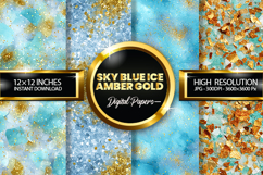 Sky Blue Ice Amber Gold Glitter Digital Papers - 04 Varition Product Image 1