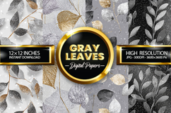 Gray Leaves Glitter Digital Papers - 04 Variations Product Image 1