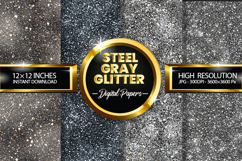 Steel Gray Glitter Digital Papers - 04 Variations Product Image 1