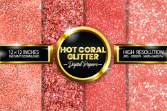 Hot Coral Glitter Digital Papers - 04 Variations Product Image 1