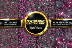 Pewter Gray Electric Pink Glitter Digital Papers Product Image 1