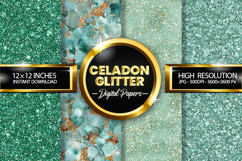 Celadon Glitter Digital Papers - 04 Variations Product Image 1