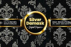 Silver Damask Digital Papers - 04 Variations Product Image 1