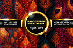 Peacock Fiery Orange Glitter Digital Papers - 04 Varitions Product Image 1