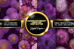 Dandelion Bright Eggplant Deep Glitter Digital Papers Product Image 1