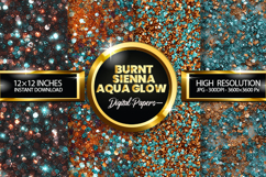 Burnt Sienna Aqua Glow Glitter Digital Papers - 04 Variati Product Image 1