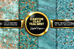Canyon Clay Teal Mist Glitter Digital Papers - 04 Variations Product Image 1