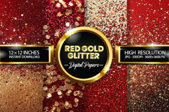 Red Gold Glitter Digital Papers - 04 Variations Product Image 1
