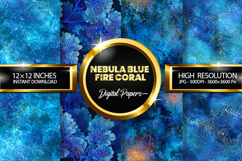 Nebula Blue Fire Coral Glitter Digital Papers - 04 Varitions Product Image 1