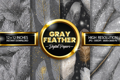 Gray Feather Glitter Digital Papers - 04 Variations Product Image 1