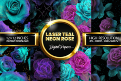 Laser Teal Neon Rose Glitter Digital Papers - 04 Varitions Product Image 1