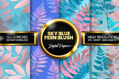 Sky Blue Fern Blush Glitter Digital Papers - 04 Varitions Product Image 1