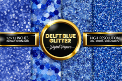 Delft Blue Glitter Digital Papers - 04 Variations Product Image 1