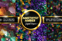 Amethyst Amber Glitter Digital Papers - 04 Variations Product Image 1