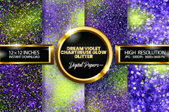 Dream Violet Chartreuse Glow Glitter Digital Papers Glitter Product Image 1