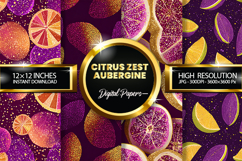 Citrus Zest Aubergine Glitter Digital Papers - 04 Varit Product Image 1