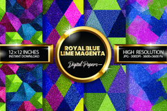 Royal Blue Lime Magenta Glitter Digital Papers - 04 Varition Product Image 1