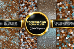 Toffee Brown Aqua Silver Glitter Digital Papers- 04 Varition Product Image 1