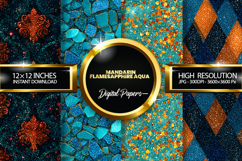 Mandarin Sapphire Aqua Glitter Digital Papers - 04 Varitions Product Image 1