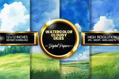 Watercolor Cloudy Skies Digital Papers - 04 Variations Product Image 1