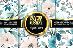 Watercolor Floral Digital Papers | Pastel Flowers Product Image 1