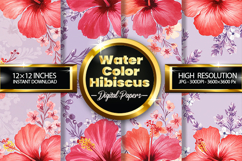 Watercolor Hibiscus Digital Papers - 04 Variations Product Image 1