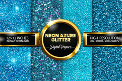 Neon Azure Glitter Digital Papers - 04 Variations Product Image 1