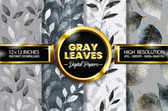 Gray Leaves Glitter Digital Papers - 04 Variations Product Image 1