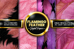 Flamingo Feather Glitter Digital Papers - 04 Variations Product Image 1