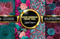 Rose Crimson Frost Teal Glitter Digital Papers - 04 Varition Product Image 1