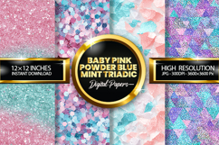 Baby Pink Powder Blue Mint triadic Glitter Digital Papers Product Image 1