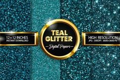 Teal Glitter Digital Papers - 04 Variations Product Image 1