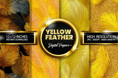 Yellow Feather Glitter Digital Papers - 04 Variations Product Image 1