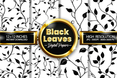 Black Leaves Digital Papers - 04 Variations Product Image 1