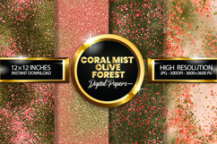 Coral Mist Olive Forest Glitter Digital Papers - 04 Variatio Product Image 1