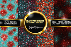 Seafoam Bright Scarlet Flame Glitter Digital Papers Product Image 1