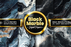 Black Marbles Digital Papers - 04 Variations Product Image 1