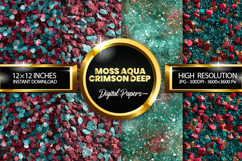 Moss Aqua Crimson Deep Glitter Digital Papers - 04 Varitions Product Image 1